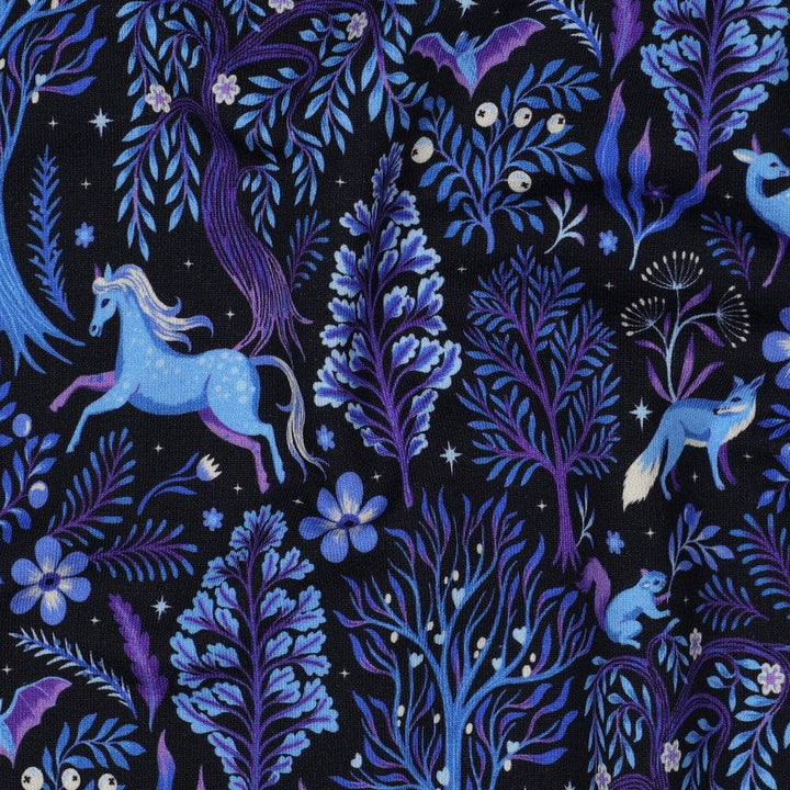 French Terry „Mystic Forest“ – Marineblau Fadenwunsch 