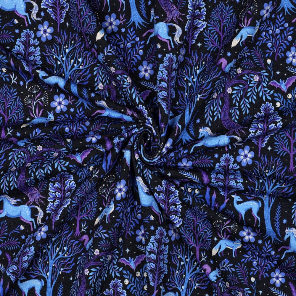 French Terry „Mystic Forest“ – Marineblau Fadenwunsch 