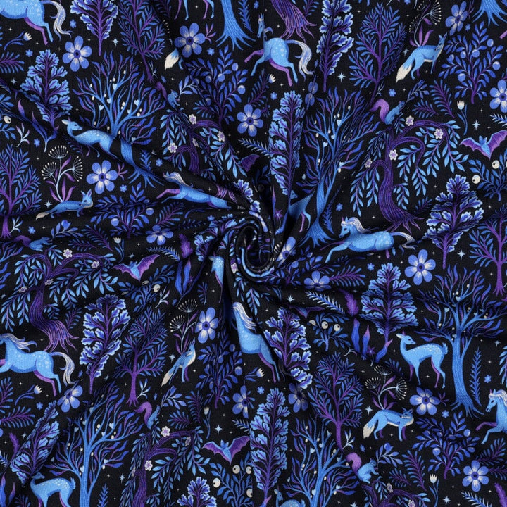 French Terry „Mystic Forest“ – Marineblau Fadenwunsch 