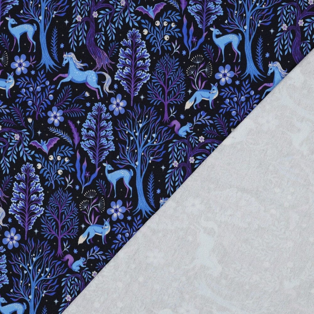 French Terry „Mystic Forest“ – Marineblau Fadenwunsch 
