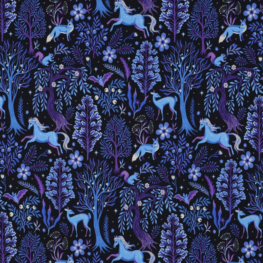 French Terry „Mystic Forest“ – Marineblau Fadenwunsch 