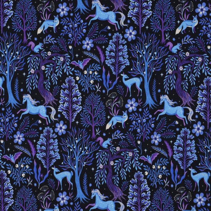 French Terry „Mystic Forest“ – Marineblau Fadenwunsch 
