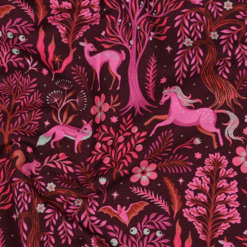 French Terry „Mystic Forest“ – Bordeaux Fadenwunsch 
