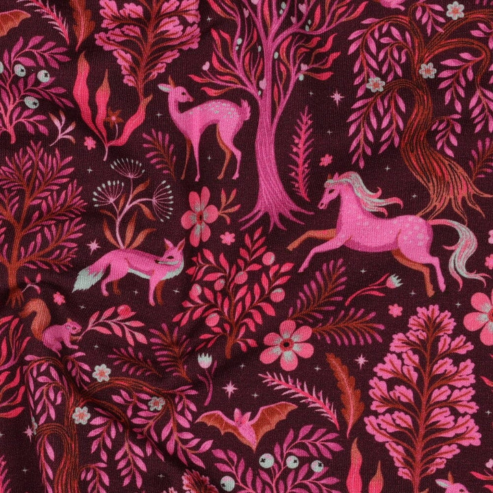 French Terry „Mystic Forest“ – Bordeaux Fadenwunsch 
