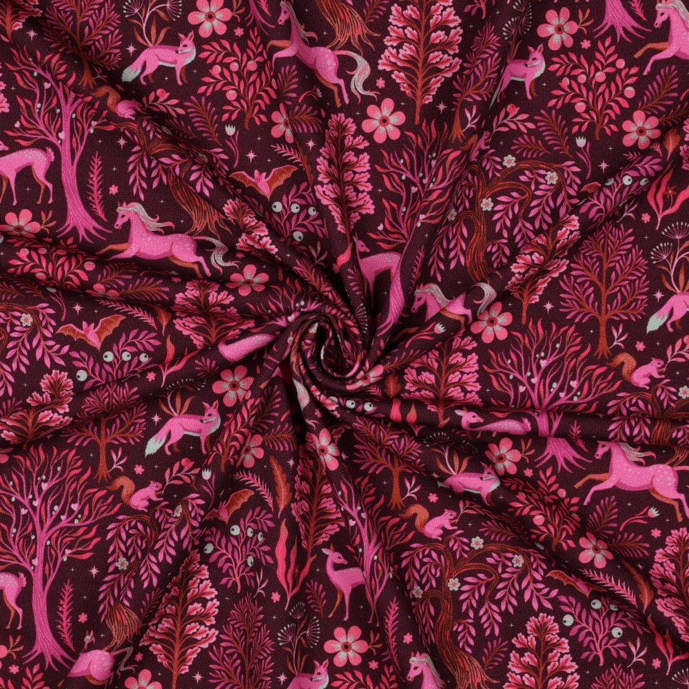 French Terry „Mystic Forest“ – Bordeaux Fadenwunsch 