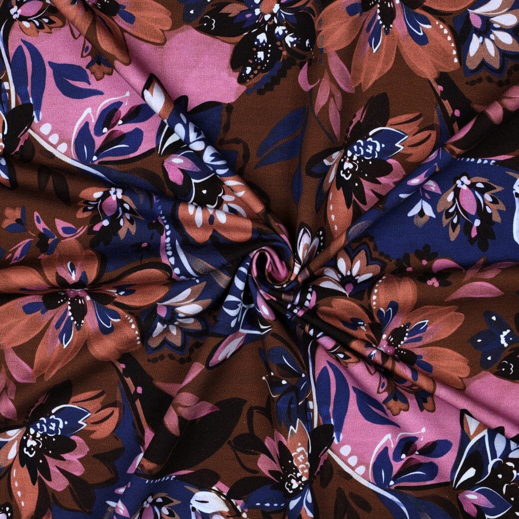 French Terry „Boho Bloom“ – Mocha Fadenwunsch 