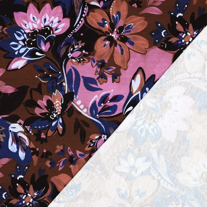 French Terry „Boho Bloom“ – Mocha Fadenwunsch 