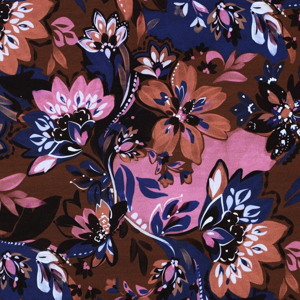 French Terry „Boho Bloom“ – Mocha Fadenwunsch 
