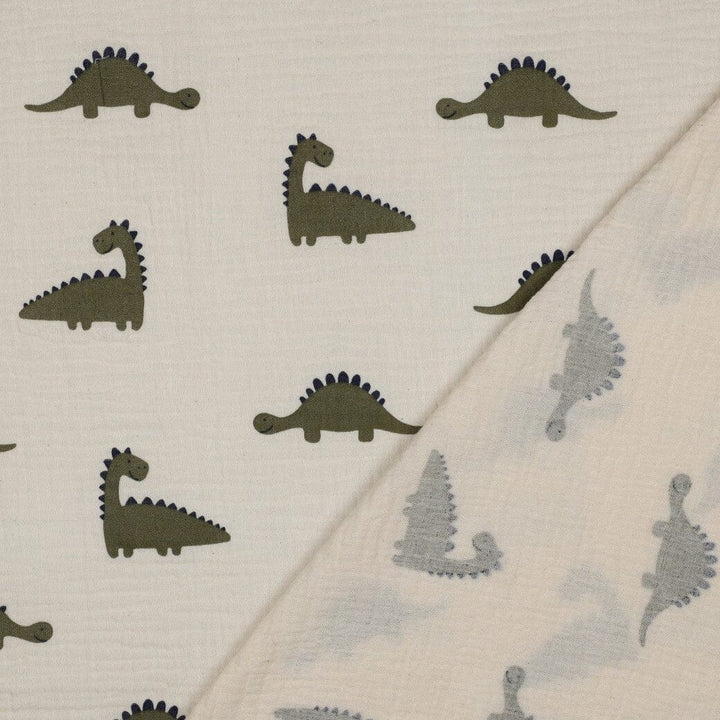 Musselin "Dinosaurier - Natural" Swafing 