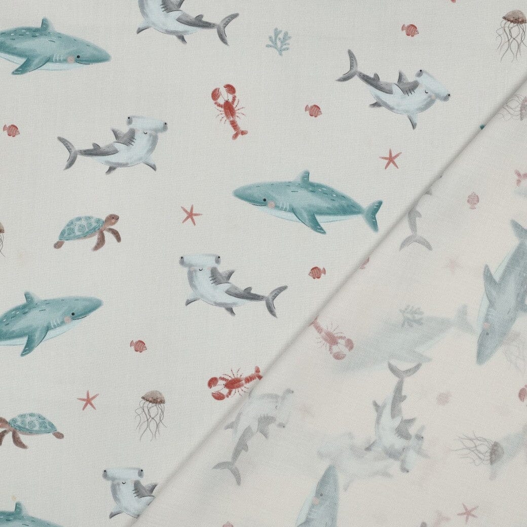 Popeline Stoff Meereswelt – Weiß Fadenwunsch 