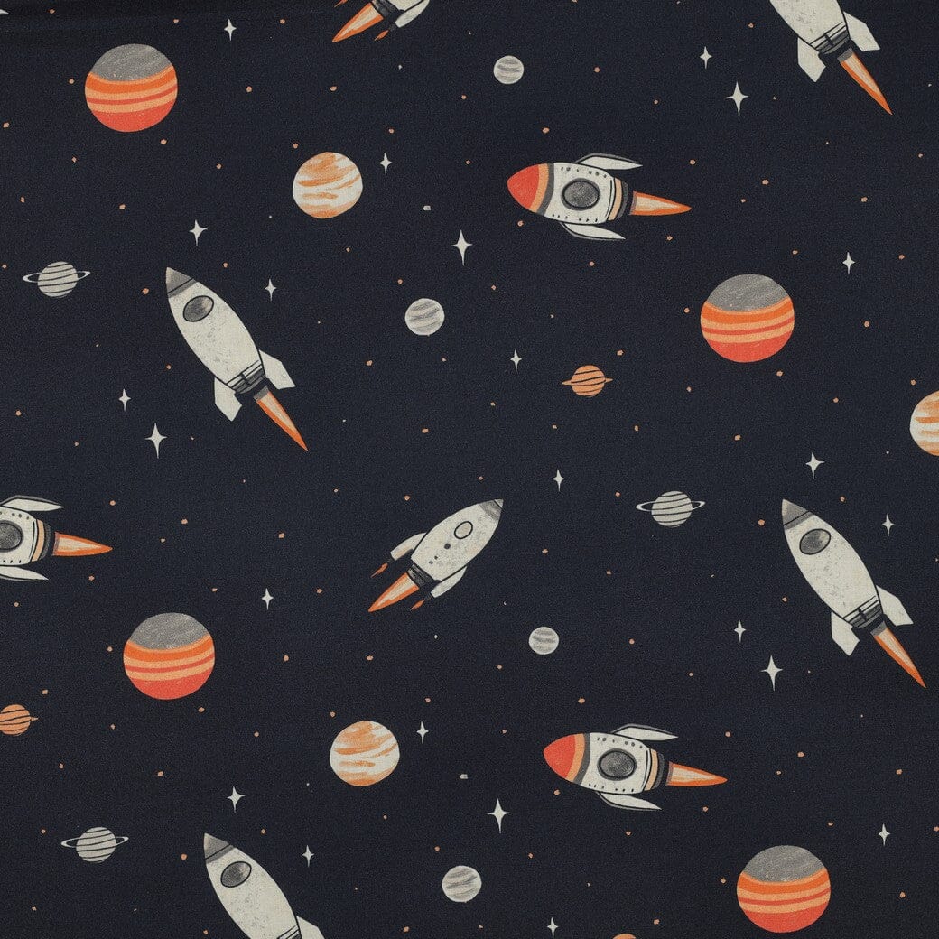 Popeline Stoff Space Rockets – Dunkelblau Fadenwunsch 