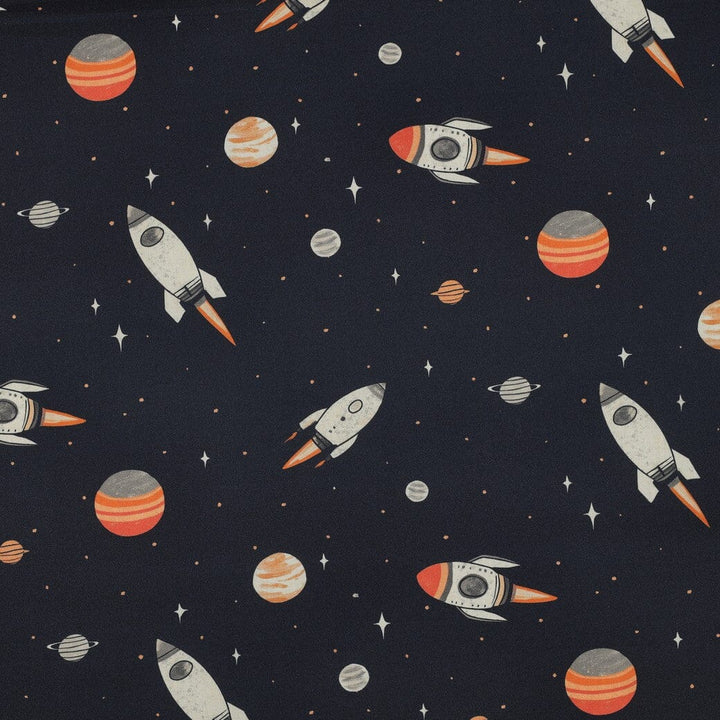 Popeline Stoff Space Rockets – Dunkelblau Fadenwunsch 