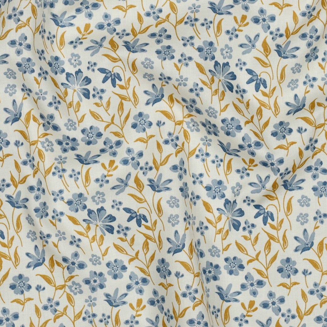 Popeline "Petite Bloom" - Blumen Blau Fadenwunsch 