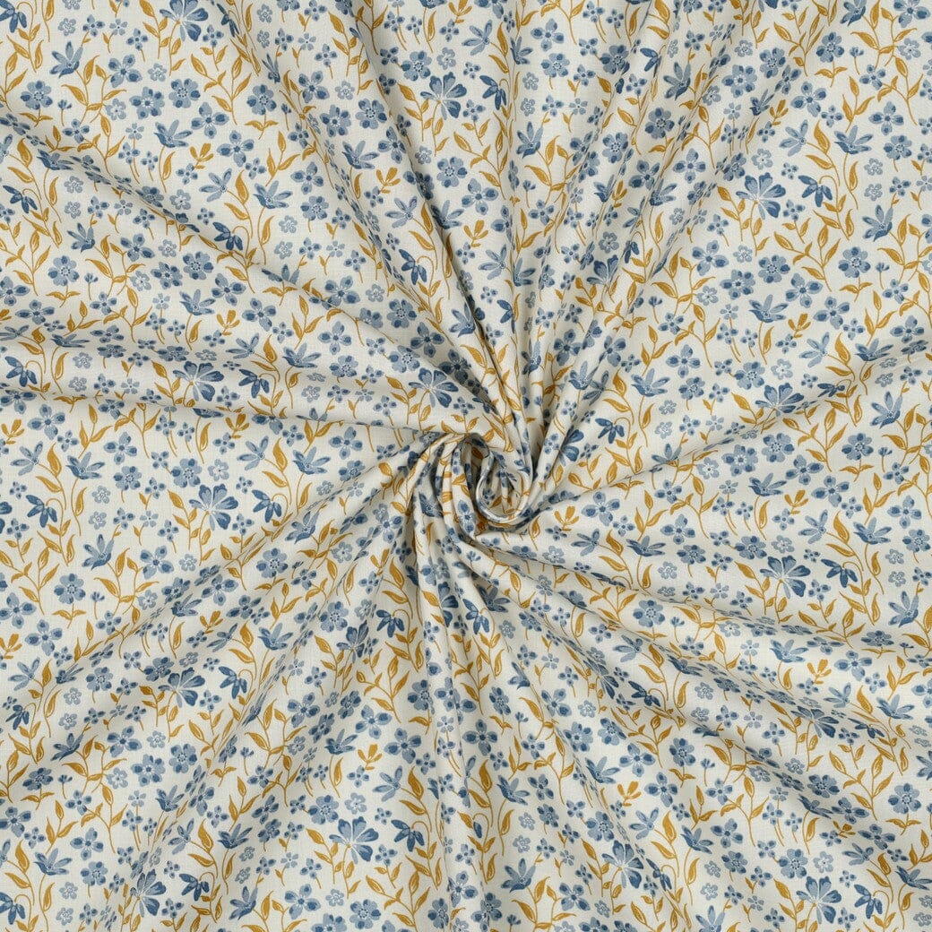 Popeline "Petite Bloom" - Blumen Blau Fadenwunsch 