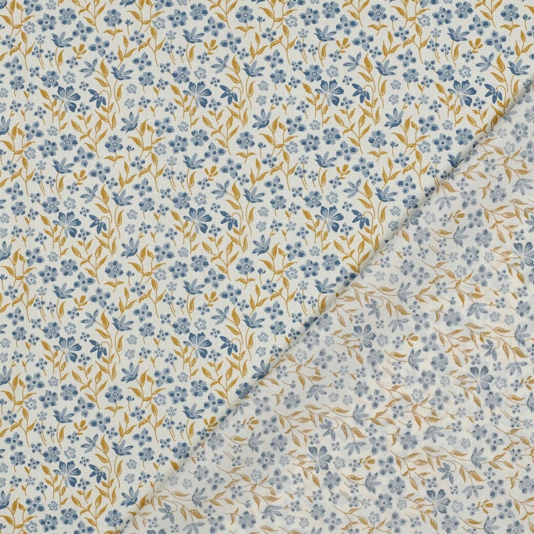 Popeline "Petite Bloom" - Blumen Blau Fadenwunsch 