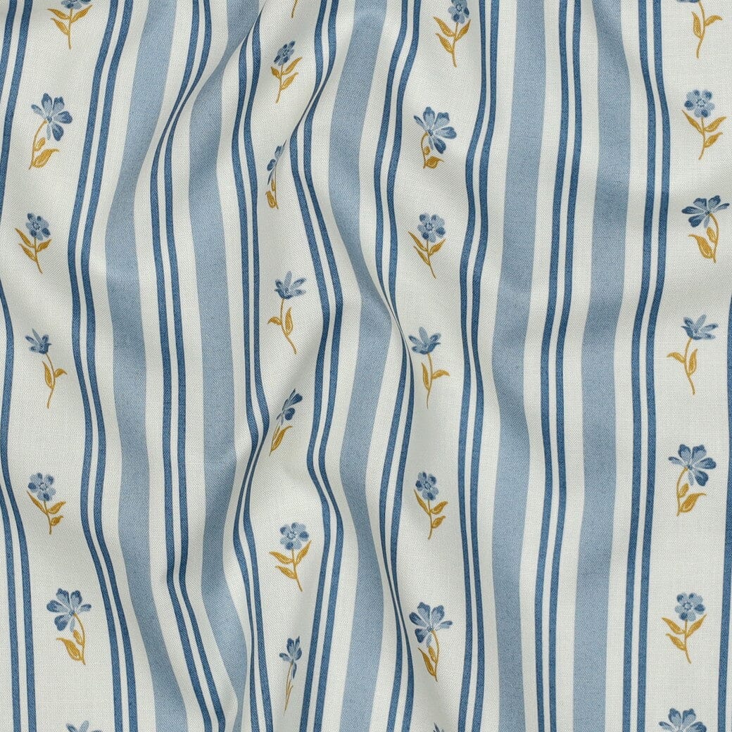 Popeline "Petite Bloom" - Streifen Blau Fadenwunsch 