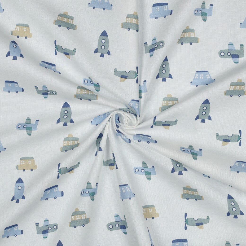 Popeline Stoff Little Travel – Hellblau Fadenwunsch 