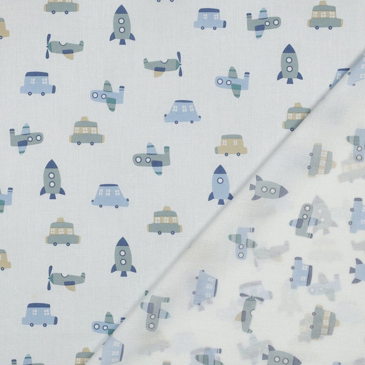 Popeline Stoff Little Travel – Hellblau Fadenwunsch 