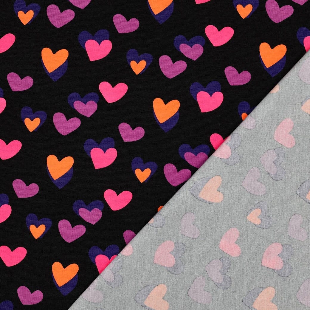 Bio Jersey Neon Herzen – Schwarz / Bunt Fadenwunsch 