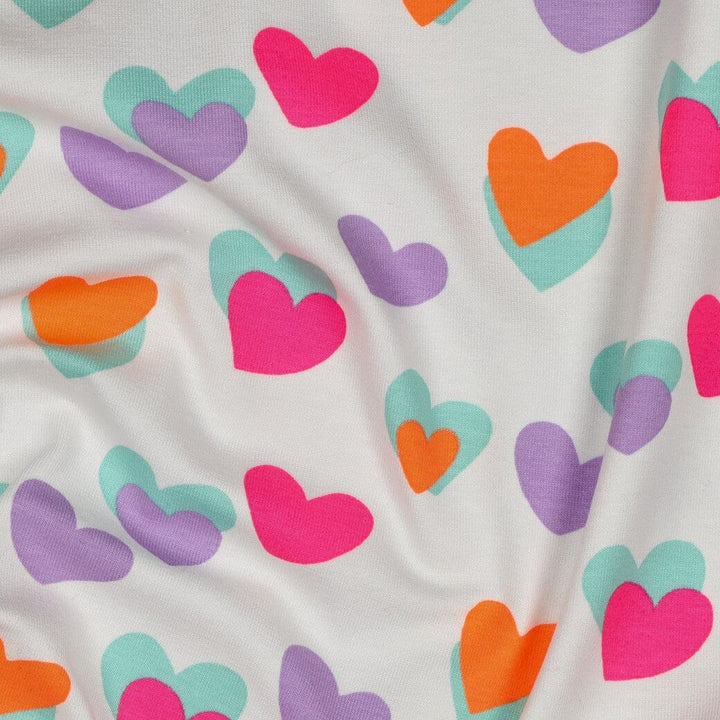 Bio Jersey Neon Herzen – Weiß / Bunt Fadenwunsch 
