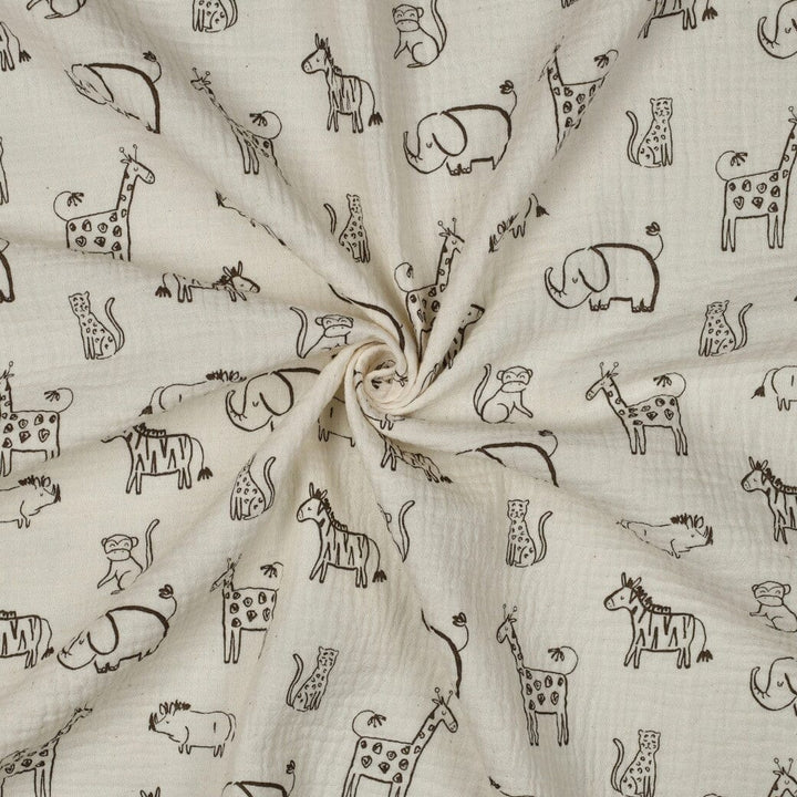 Musselin | Double Gauze | Safari Friends - Off White | Bio-Qualität Fadenwunsch 