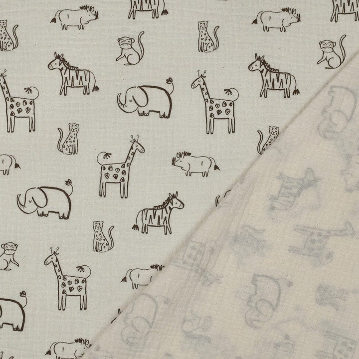 Musselin | Double Gauze | Safari Friends - Off White | Bio-Qualität Fadenwunsch 