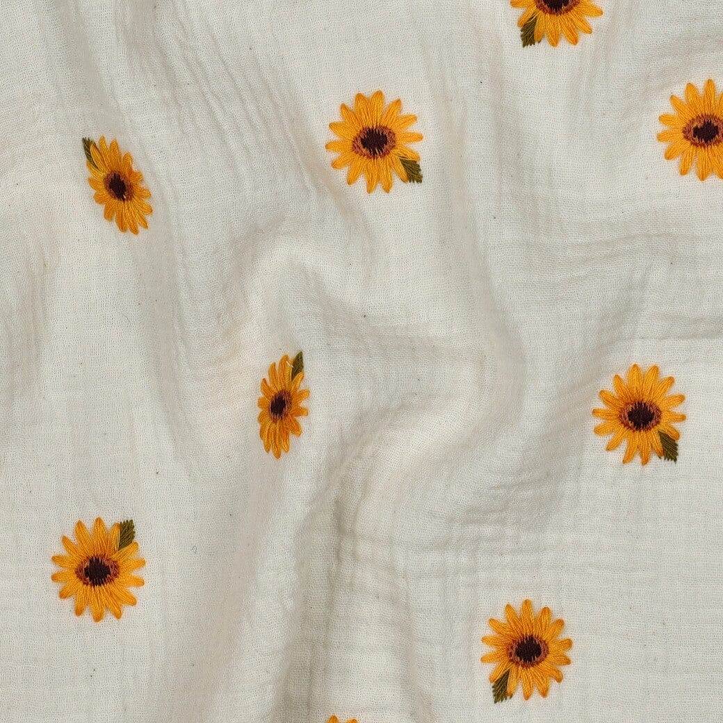 Bestickter Musselin | Sunflower Dream – Naturweiß Fadenwunsch 