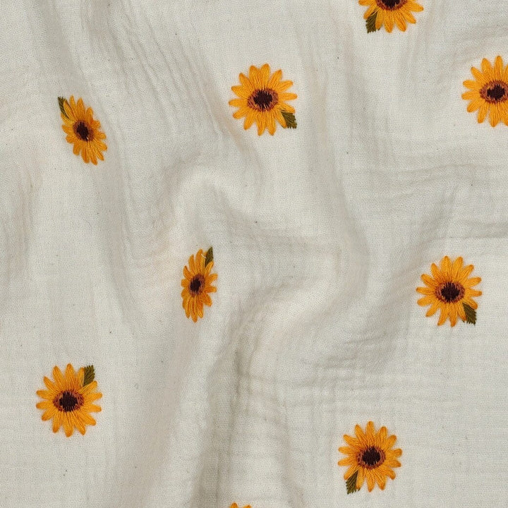 Bestickter Musselin | Sunflower Dream – Naturweiß Fadenwunsch 