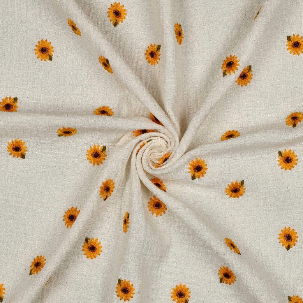 Bestickter Musselin | Sunflower Dream – Naturweiß Fadenwunsch 