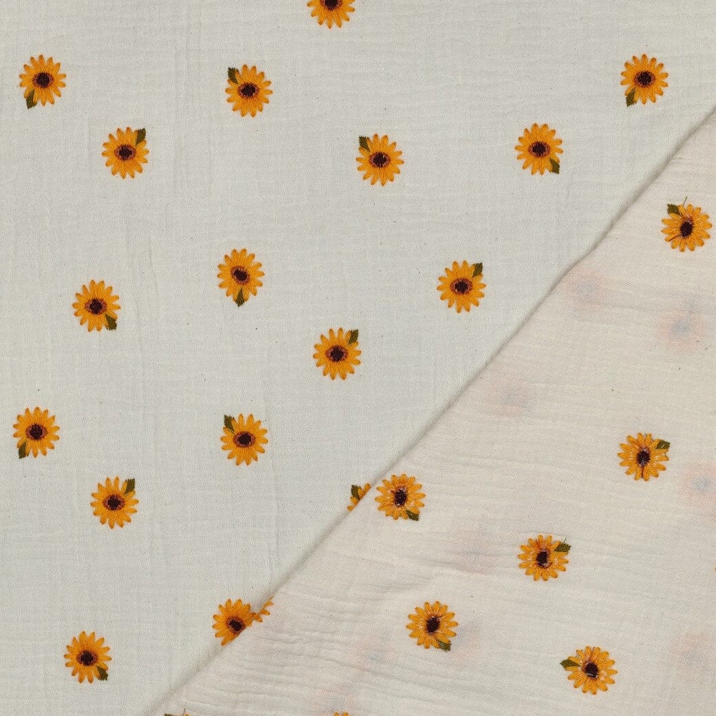 Bestickter Musselin | Sunflower Dream – Naturweiß Fadenwunsch 