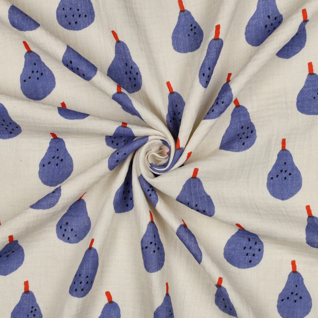 Bio Musselin Birnen - Natur / Blau | Jennifer Bouron Fadenwunsch 