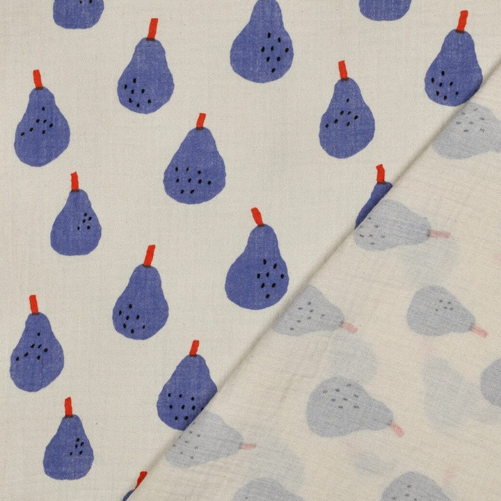 Bio Musselin Birnen - Natur / Blau | Jennifer Bouron Fadenwunsch 