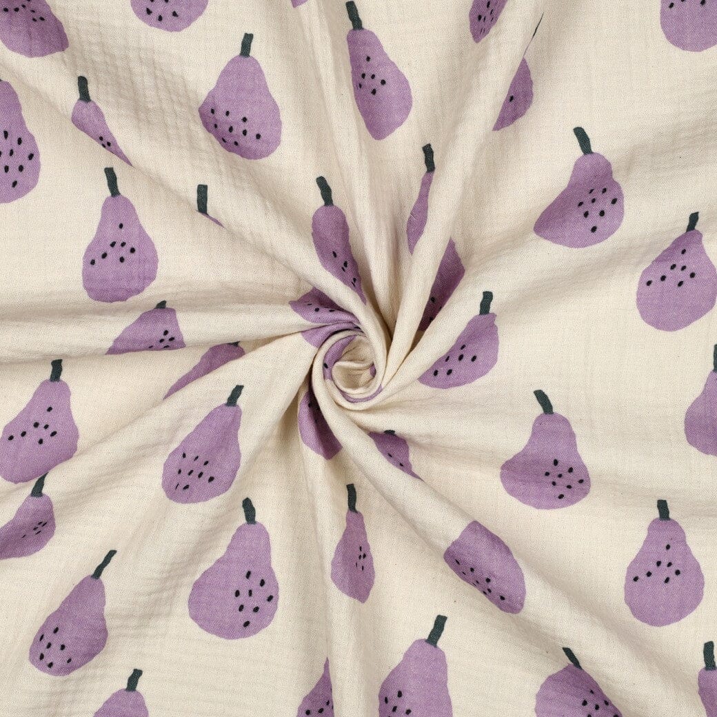 Bio Musselin Birnen - Natur / Flieder | Jennifer Bouron Fadenwunsch 
