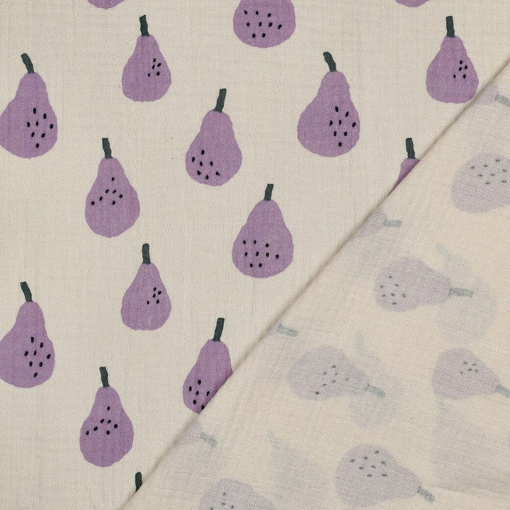 Bio Musselin Birnen - Natur / Flieder | Jennifer Bouron Fadenwunsch 