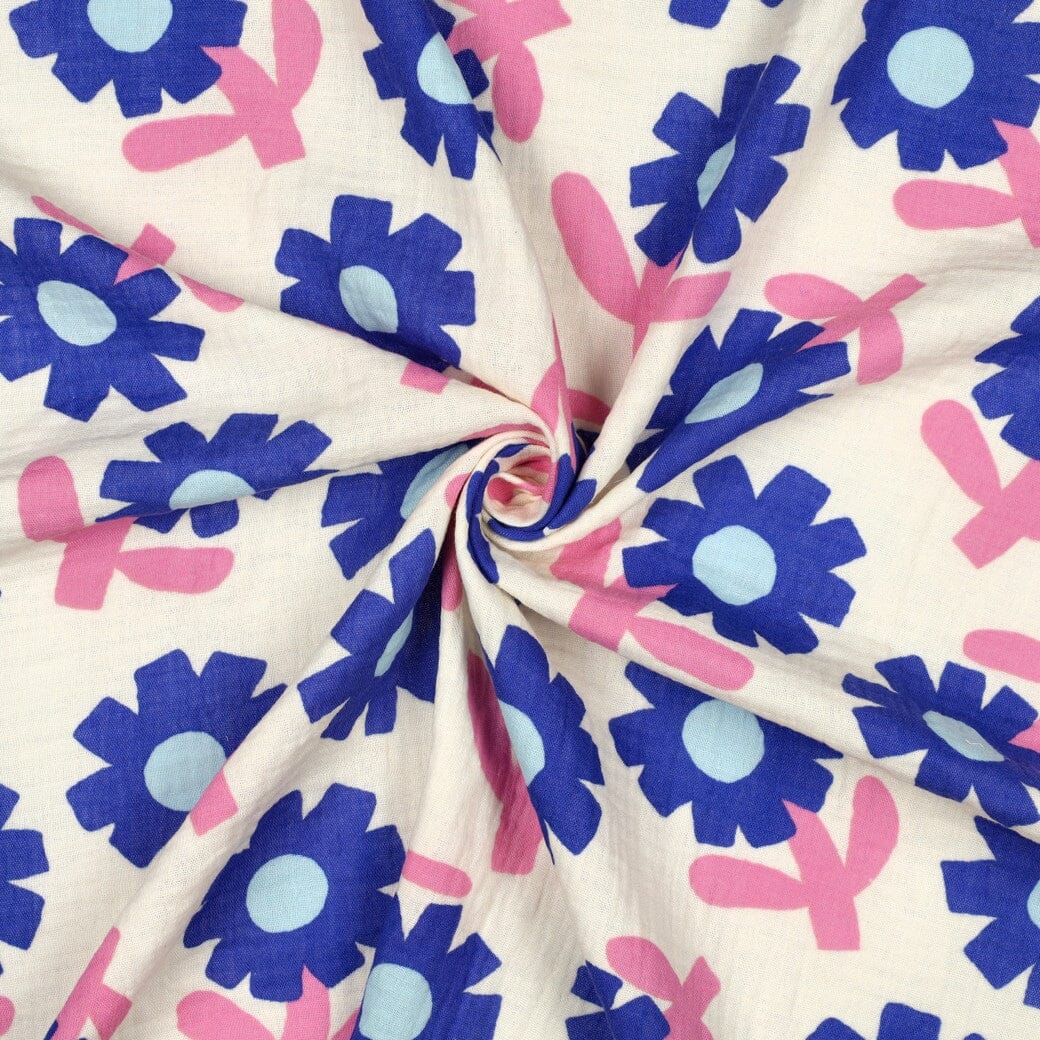 Bio Musselin Blumen - Natur / Blau | Jennifer Bouron Fadenwunsch 