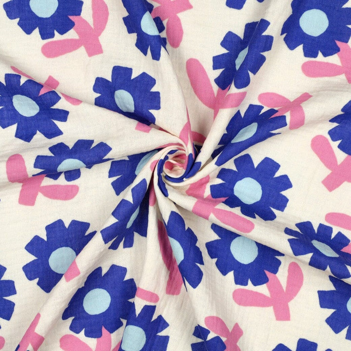 Bio Musselin Blumen - Natur / Blau | Jennifer Bouron Fadenwunsch 