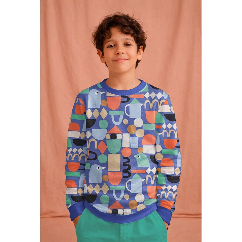 Bio French Terry Grafische Formen - Blau | Jennifer Bouron Fadenwunsch 