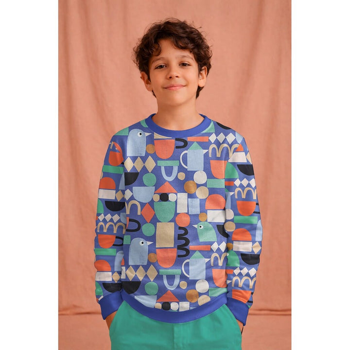 Bio French Terry Grafische Formen - Blau | Jennifer Bouron Fadenwunsch 