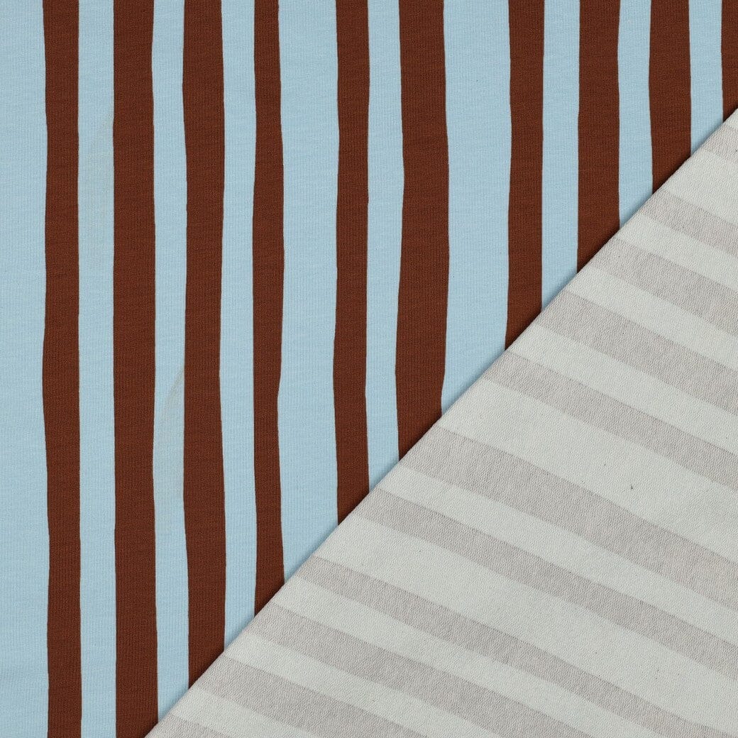 Bio French Terry Streifen - Hellblau / Braun | Jennifer Bouron Fadenwunsch 