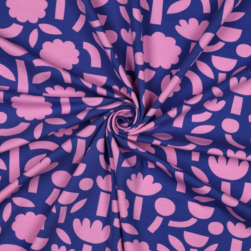 Bio Jersey Retroblumen - Blau | Jennifer Bouron Fadenwunsch 
