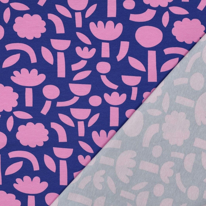 Bio Jersey Retroblumen - Blau | Jennifer Bouron Fadenwunsch 