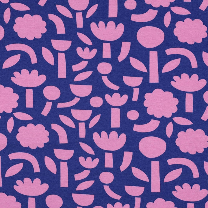 Bio Jersey Retroblumen - Blau | Jennifer Bouron Fadenwunsch 