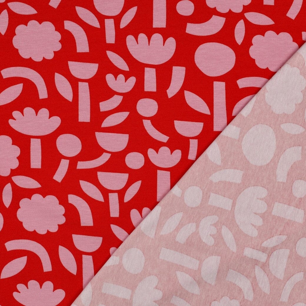 Bio Jersey Retroblumen - Rot | Jennifer Bouron Fadenwunsch 