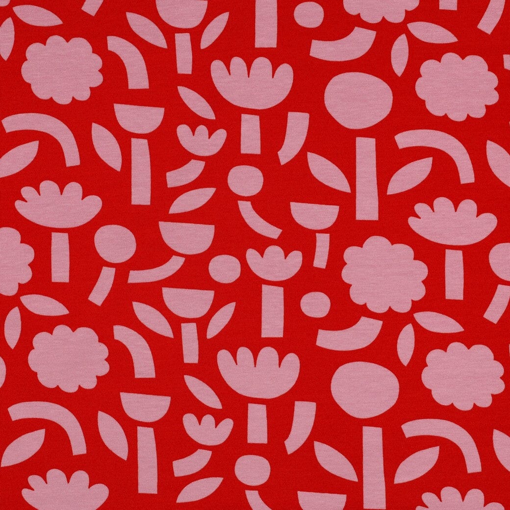 Bio Jersey Retroblumen - Rot | Jennifer Bouron Fadenwunsch 