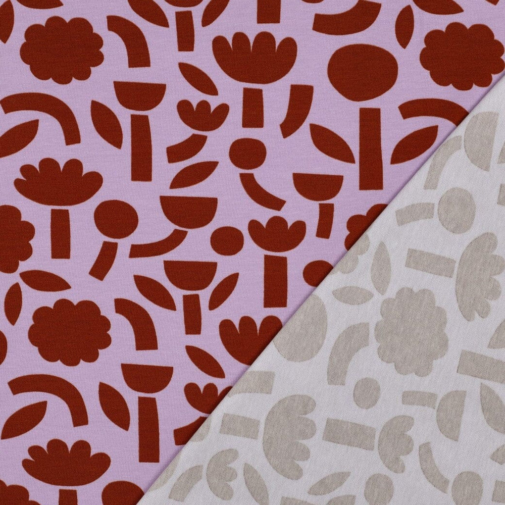 Bio Jersey Retroblumen - Flieder | Jennifer Bouron Fadenwunsch 