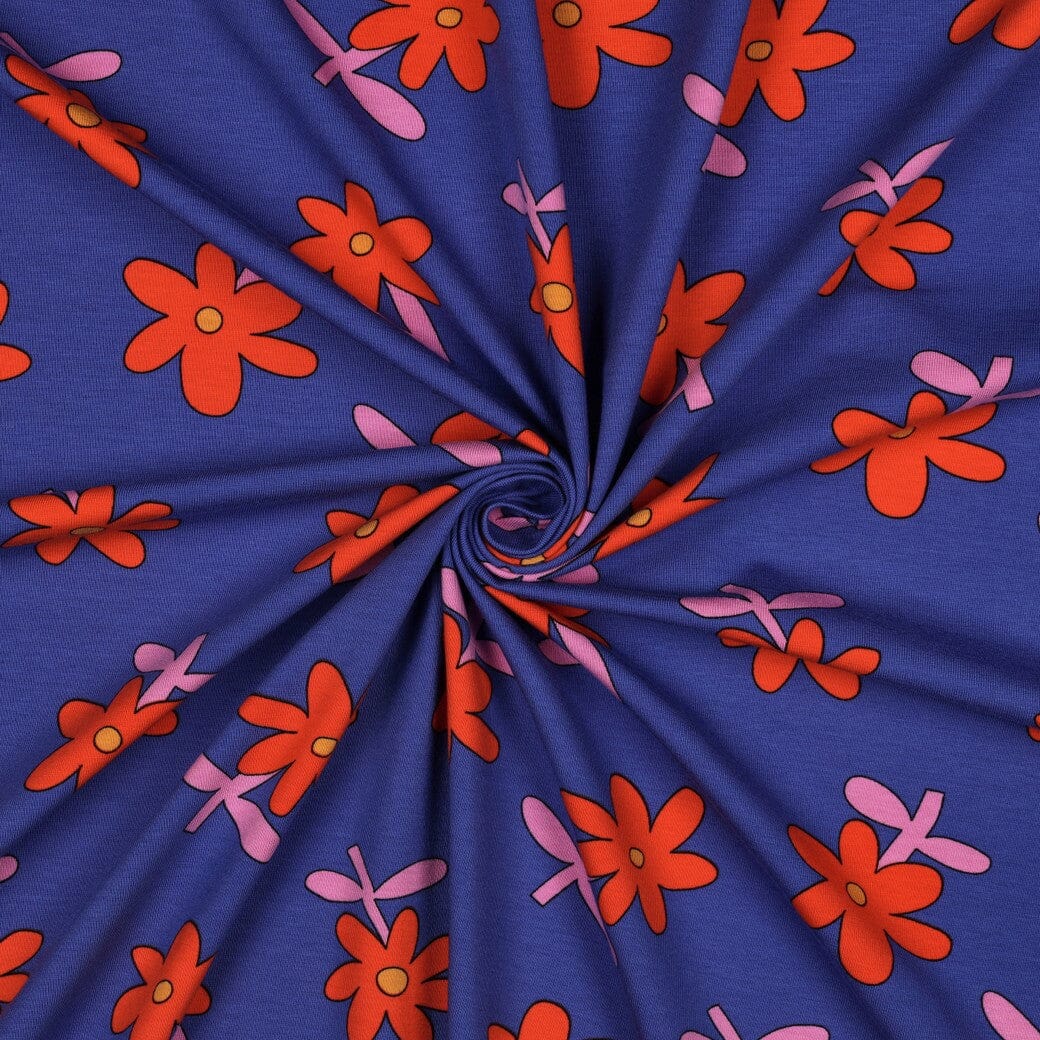 Bio Jersey Blumen - Blau | Jennifer Bouron Fadenwunsch 