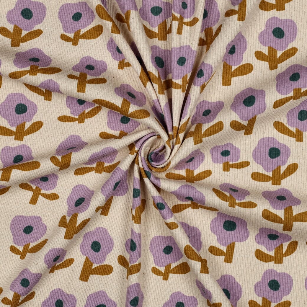 Bio Rib-Jersey Flowerpower - Natur / Flieder | Jennifer Bouron Fadenwunsch 