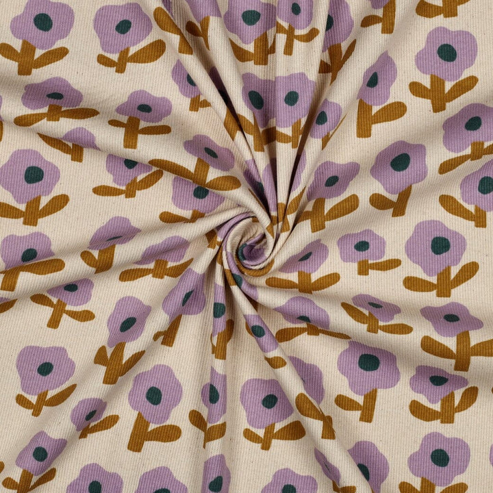 Bio Rib-Jersey Flowerpower - Natur / Flieder | Jennifer Bouron Fadenwunsch 