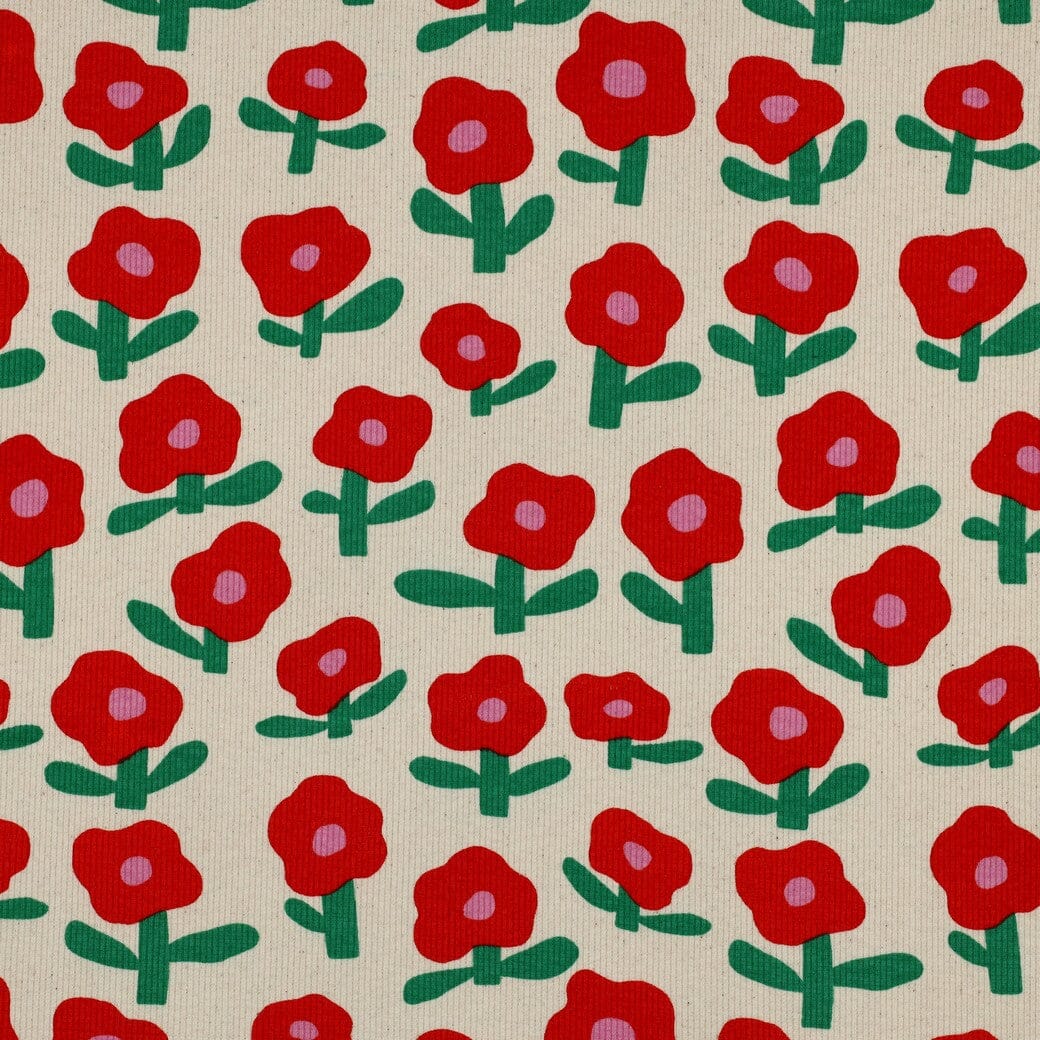 Bio Rib-Jersey Flowerpower - Natur / Rot | Jennifer Bouron Fadenwunsch 