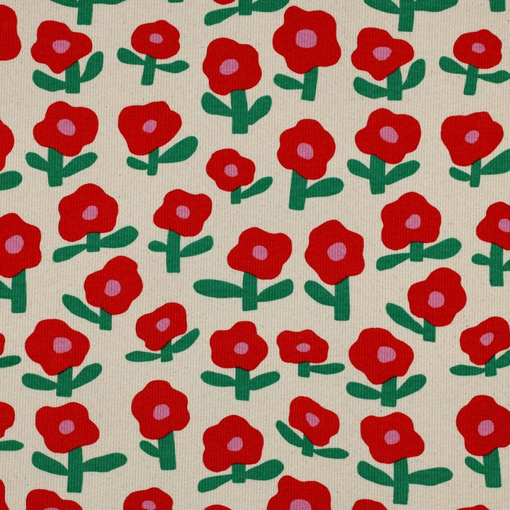 Bio Rib-Jersey Flowerpower - Natur / Rot | Jennifer Bouron Fadenwunsch 